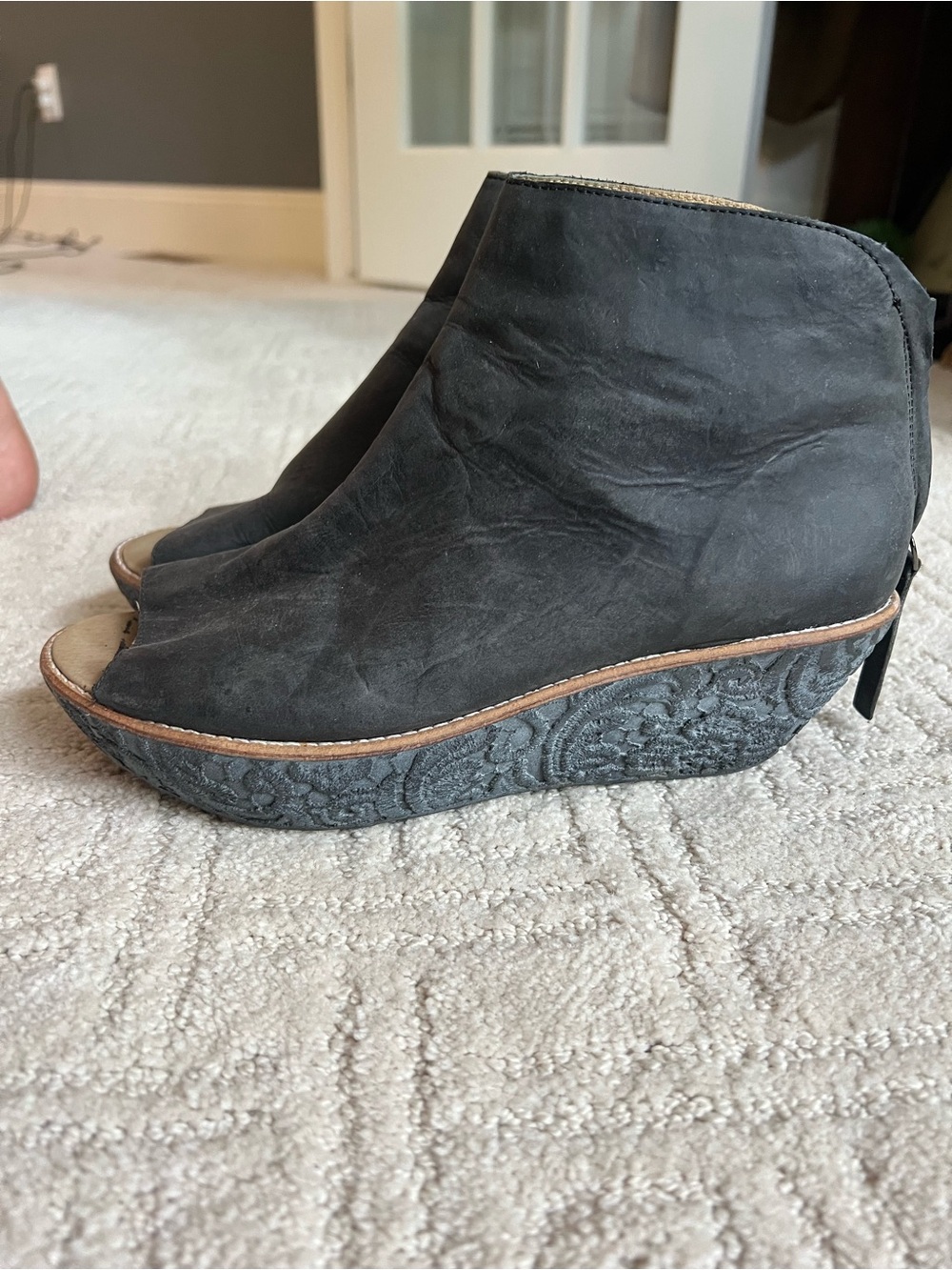 Black Women's Peep-Toe Wedge Booties by DKODE